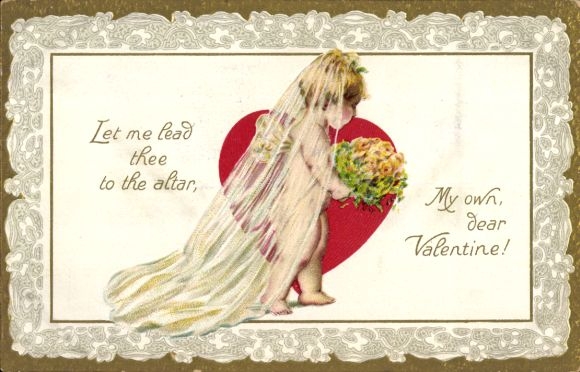Postcard Congratulations Valentine's Day, Love Angel, Heart, Flowers