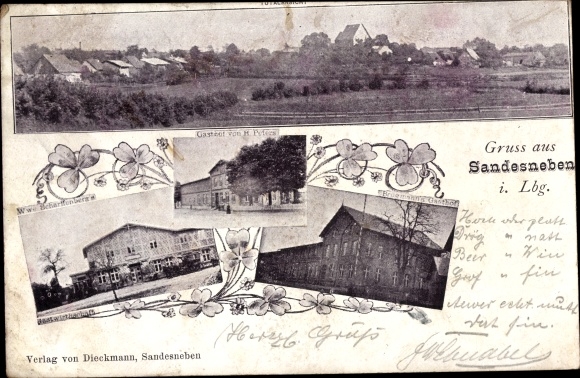Postcard Sandesneben in Lauenburg, general view, inn, Gasthof Peters