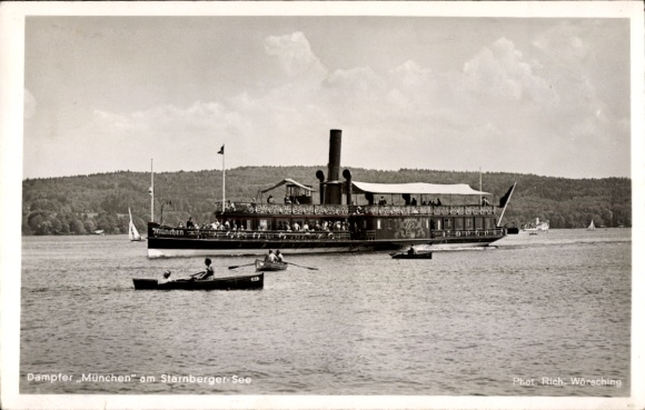 Postcard Starnberger See, steamer Munich