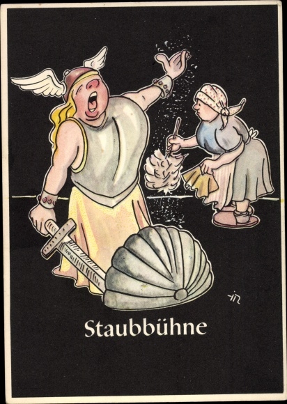 Künstler Ak Moritz, H., Staubbühne, Lustige Gezähekiste, bergmännische Begriffe, Putzfrau