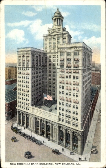 Ak New Orleans Louisiana USA, Hibernia Bank Gebäude, Hochhaus, Flagge,  Architektur