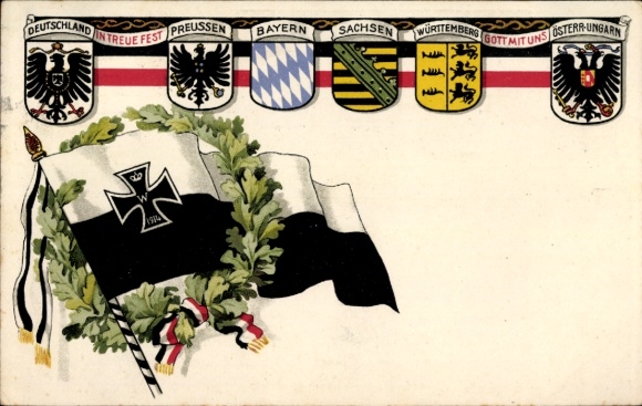 Postcard In faithfulness, God with us, Prussia, Bavaria, Saxony, Württemberg, Austria-Hungary, 1. WK