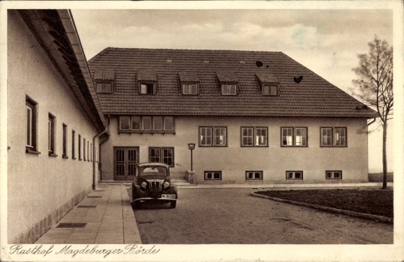 Postcard Hohe Börde Saxony Anhalt, Rest area Magdeburger Börde, Car