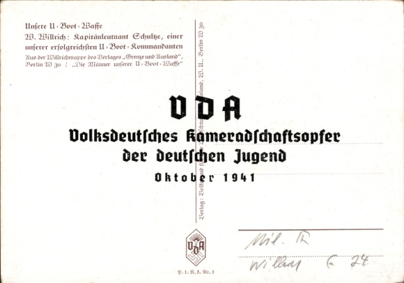 Kunstenaar Ak Willrich, Wolfgang, Luitenant-Commander Schulze, U-boot Commandant, U-boot Wapen, VDA 1 5 3