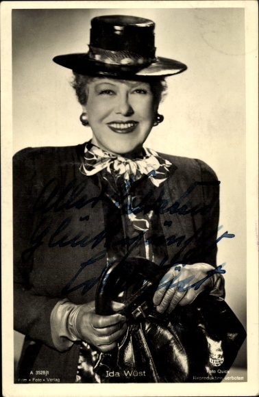 KP aktorka Ida Wüst, portret, kapelusz, torebka, autograf