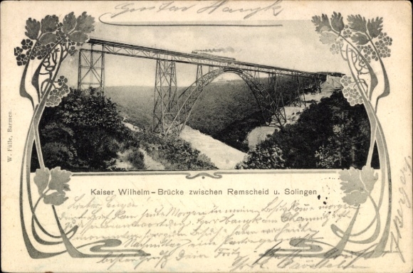 Jugendstil Passepartout Ak Solingen im Bergischen Land, Müngstener Brücke, Kaiser Wilhelm Brücke
