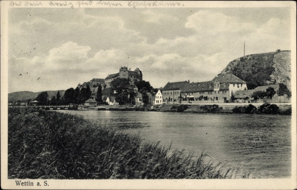 PC Wettin an der Saale, view over the water to the town