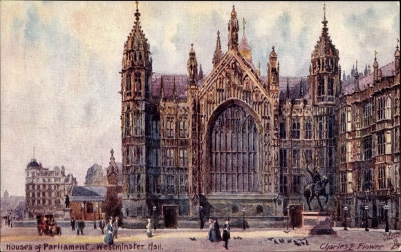 Artysta Ak Flower, Charles, London City England, Houses of Parliament, Westminster Hall