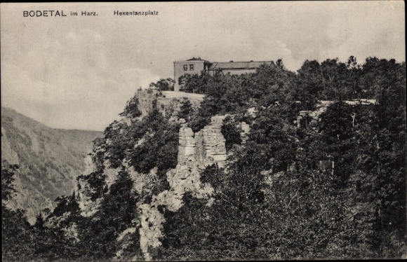 Ak Thale im Harz, Bodetal,  Hexentanzplatz, Landschaft, Felsen, Bäume