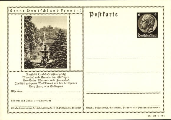 Ganzsachen Ak Landstuhl in der Pfalz, Moorbad und Sanatorium Sickingen, Burg Franz