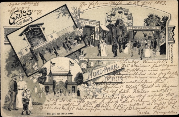 Chromo-Litho Berlin Neukölln Rudow, Nordpark, Riesenrad, Panorama Elastiko