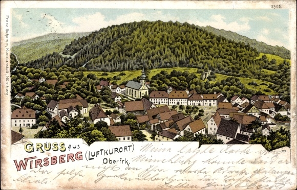 Chromo-Litho Wirsberg in the Franconian Forest Bavaria, total view of the village