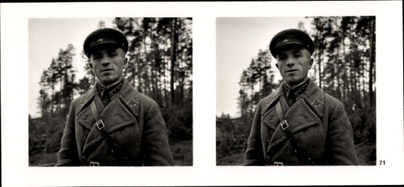 Stereo spatial image photo The leader's soldiers in field No. 71 Russian officer, demarcation line