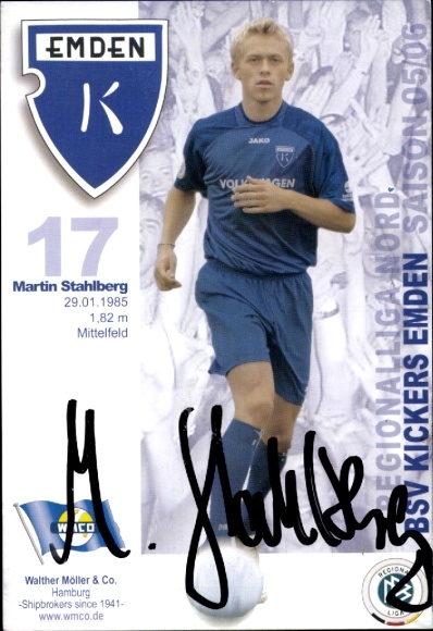 Karta autografu piłkarza Martina Stahlberga, BSV Kickers Emden, autograf