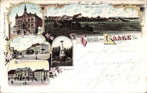 Chromo-Litho Laage in Mecklenburg, general view, town hall, market square