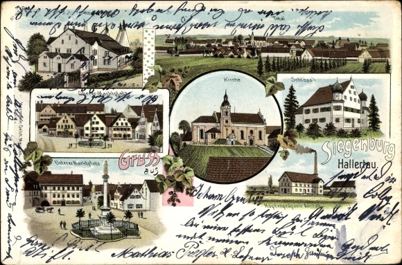 Chromo-Litho Siegenburg in Lower Bavaria, church, castle, market square, total view