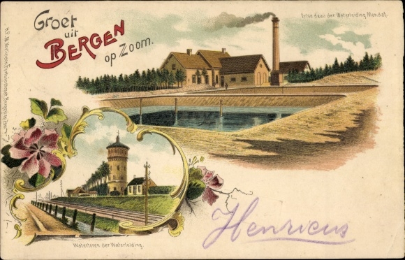 Chromo-Litho Bergen op Zoom North Brabant, water tower
