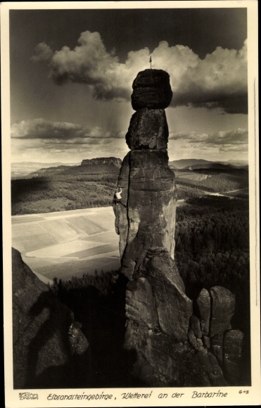 Ak Elbsandsteingebirge, Kletterei an der Barbarine, Bergsteiger, Pfaffenstein, Walter Hahn 615