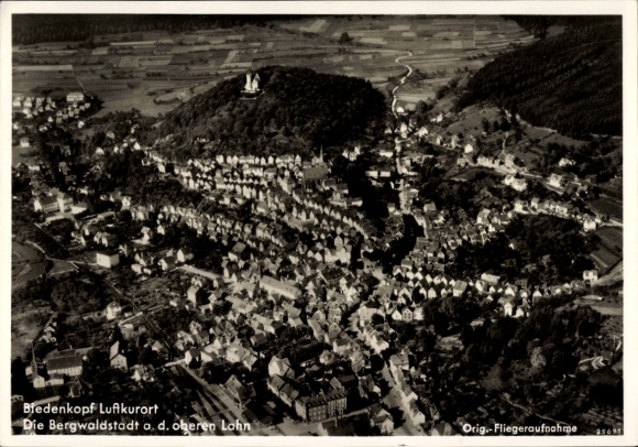 Postcard Biedenkopf an der Lahn, aerial photograph of Bergwaldstadt, from 1939