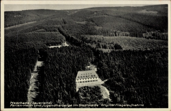 Ak Meschede im Sauerland, Luftaufnahme von Ferienheim, Jugendherberge, Wald, Meschede