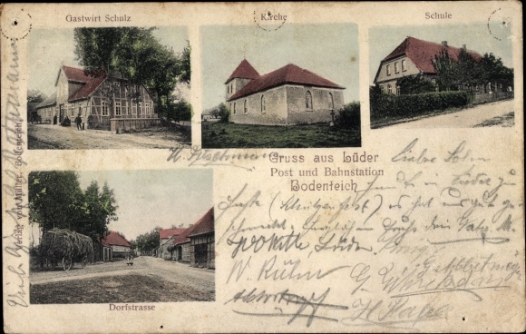 Ak Lüder in Niedersachsen, Gastwirtschaft, Kirche, Schule, Dorfstraße