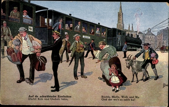 Artist Postcard Boettcher, Hans, On the Swabian Railway, Steam Locomotive, Billy Goat