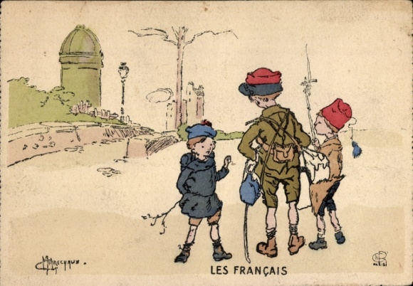 Künstler Ak Kinder als französische Soldaten in Uniformen