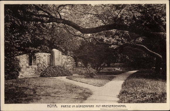Postcard Hoya in Lower Saxony, Bürgerpark, war memorial