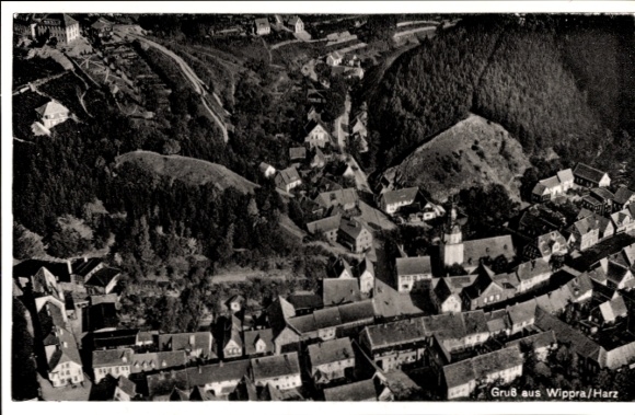 Postcard Wippra Harz Sangerhausen, aerial photograph of the city
