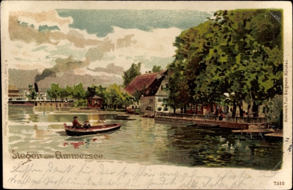 Chromo-Litho Stegen in the southern Black Forest Baden Württemberg, rowing boat, landing stage