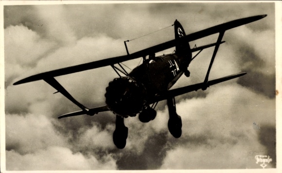 Postcard Henschel Hs 123, dive-bombing single-seater launches attack, Luftwaffe, WWII