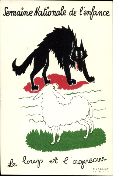 Artist Postcard Semaine Nationale de l&#39;enfance, Children&#39;s Week, The Lamb and the Wolf, Aesop