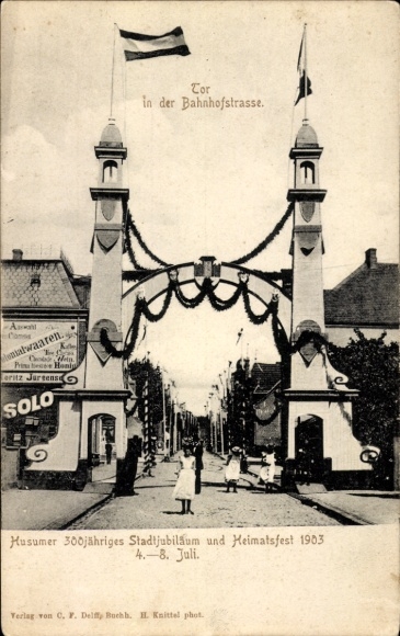 Ak Husum in Nordfriesland, Tor, Bahnhofstraße, 300jähriges Stadtjubiläum und Heimatsfest 1903