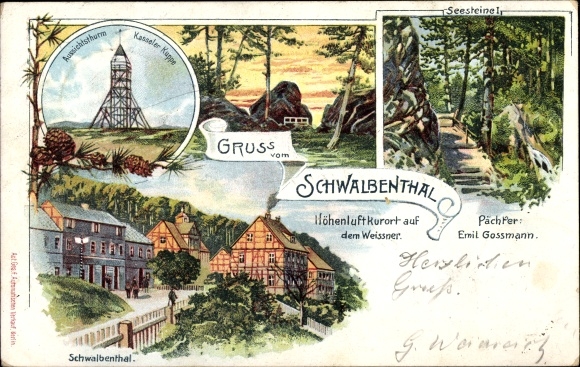Litho Meißner in Hessen, Hoog Meißner, uitkijktoren Kasseler Kuppe, Schwalbenthal, Seesteine