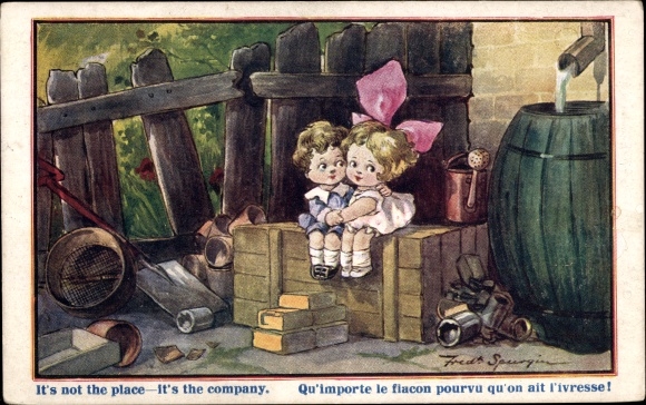 Artist Postcard Spurgin, Fred, It's not the place, it's the company, Kind im Hinterhof