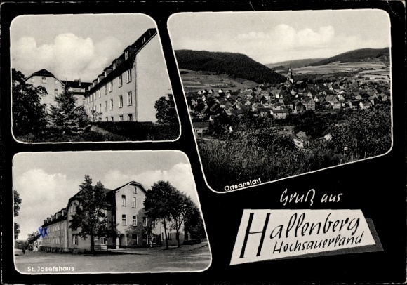 Postcard Hallenberg in Sauerland, total view, St. Josefshaus