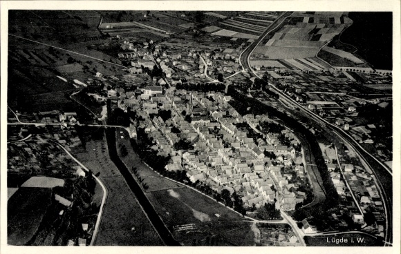 Postcard Lügde in the Weserbergland, aerial photograph
