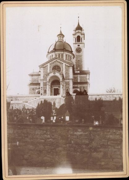 Cabinet photo Zurich Switzerland, around 1880, Enge church, cemetery