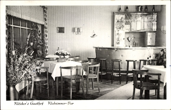 Postcard Lerchenhausen Twistringen Lower Saxony, Klöcker&#39;s inn, club room bar, owner Heinz Witte