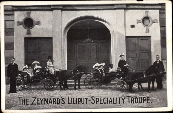 Postcard The Zeynard's Liliput Speciality Troupe, Ponykutschen, Liliputaner