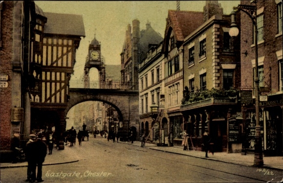 Postcard Chester Cheshire England, Gastgate, city view, architecture, street view