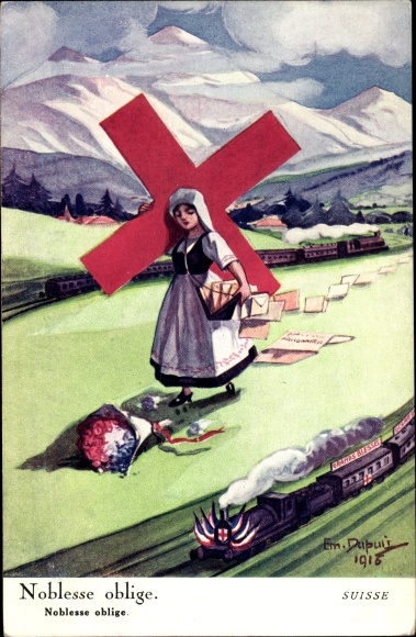 Artist Postcard Dupuis, Em., Suisse, Je fais tous mes effortsm, Helvetia, cross, letters, railway