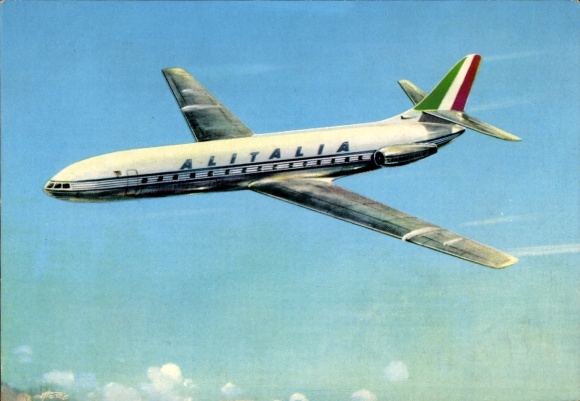 Postcard Italian passenger aircraft Alitalia, Caravelle III SE 210