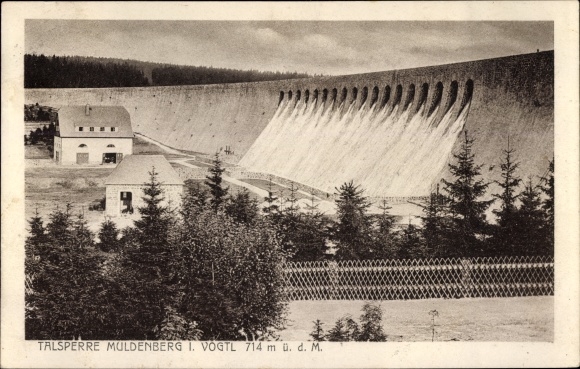 Postcard Muldenberg Grünbach im Vogtland, The dam of the dam