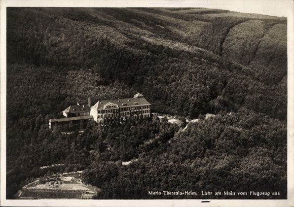 Postcard Lohr am Main Unterfranken, Maria Theresia Heim, aerial photograph
