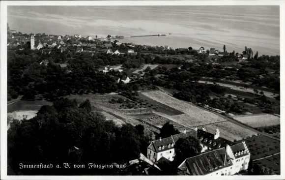 Postcard Immenstaad am Bodensee, aerial view of Immenstaad, Lake Constance, landscape, buildings