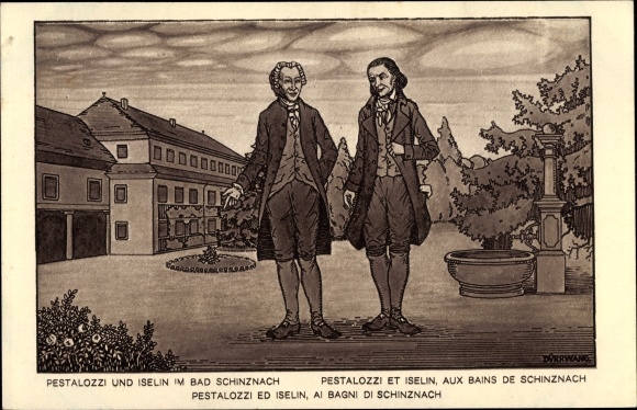Ganzsachen Künstler Ak Pestalozzi und Iselin im Bad Schinznach, Bundesfeier 1914