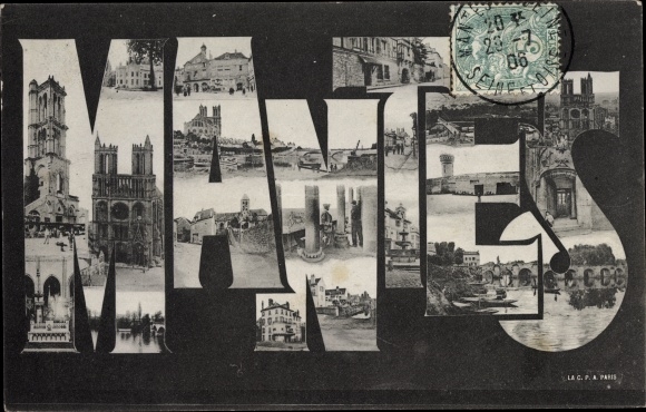 Buchstaben Postcard Mantes Yvelines, Assembly, Avenue, Bridge, Church, Tower