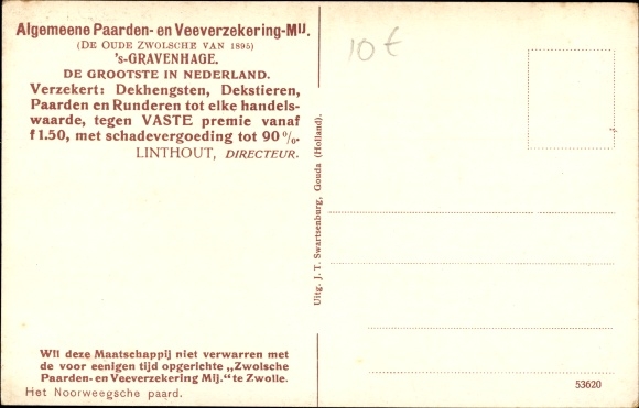 Postcard &#39;s Gravenhage The Hague Südholland, Algemeene Paarden en Veeverzekering Mij., Advertising