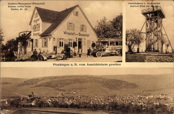 Postcard Plochingen am Neckar, observation tower, guest house Stumpenhof